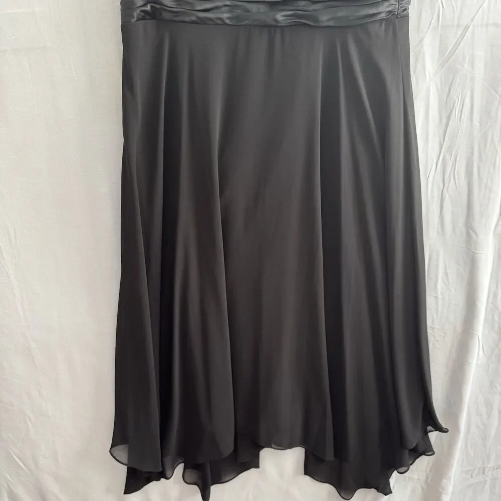 Evan-Picone Black Chiffon Dress Women’s 16 Sequin Bodice Satin Waist Formal